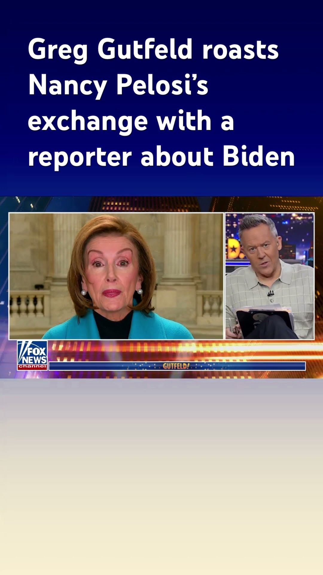Greg Gutfeld: Nancy Pelosi snapped at a reporter #shorts – YouTube