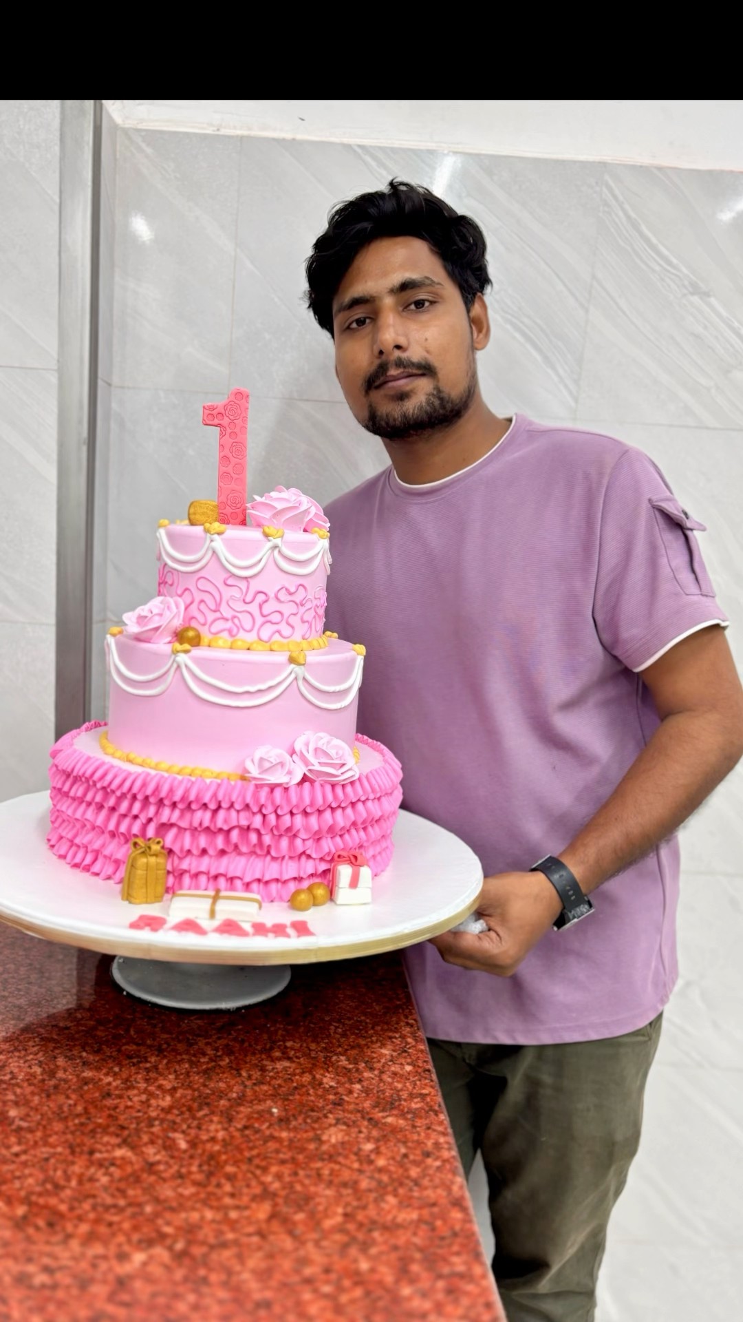 3 tier 1st birthday girl cake decorating #trending #shorts – YouTube