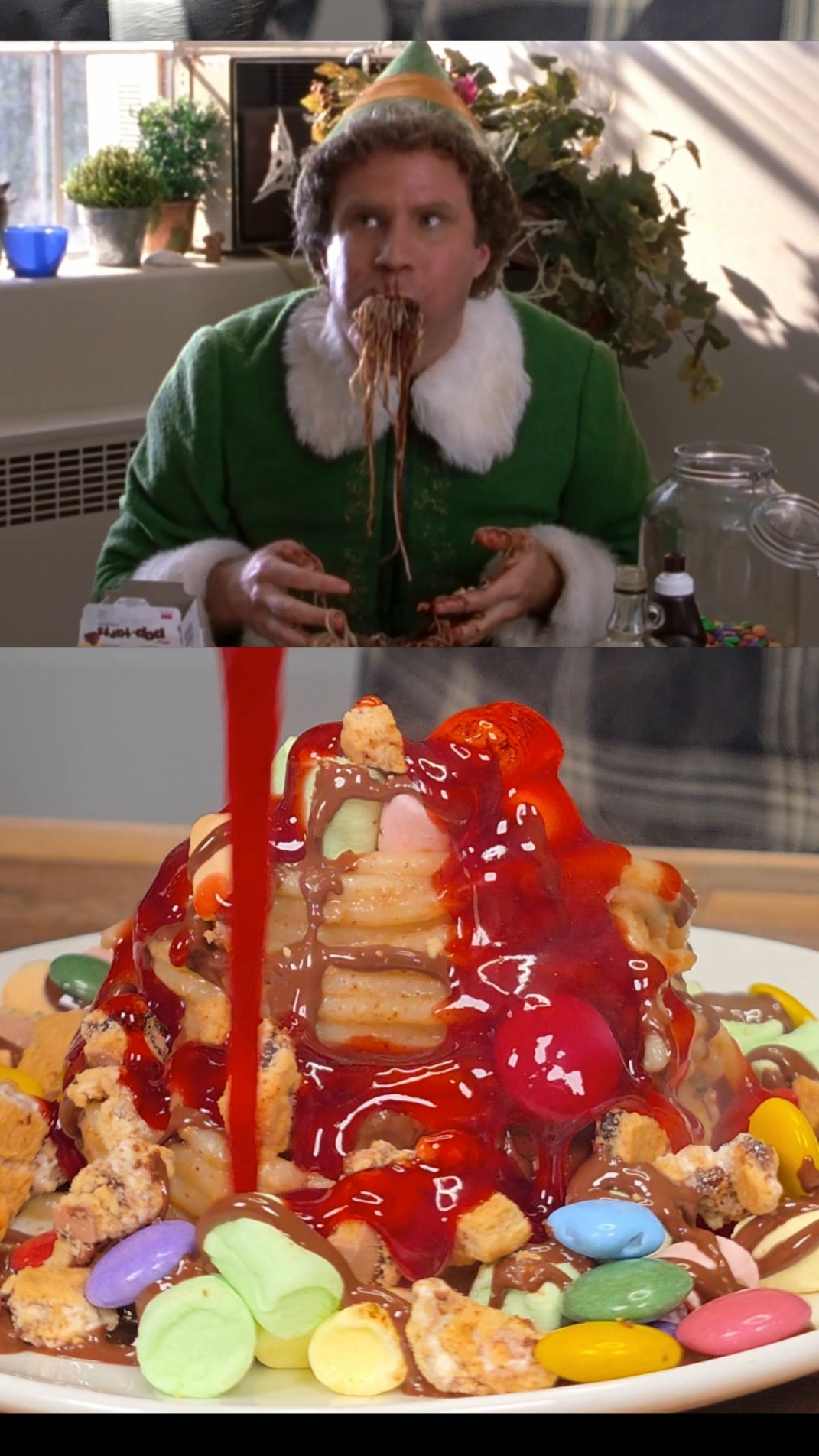 Buddy's Festive Choco-covered Candy Noodle Creation!🍝 #shorts #elf #dessert #spgahetti  – YouTube